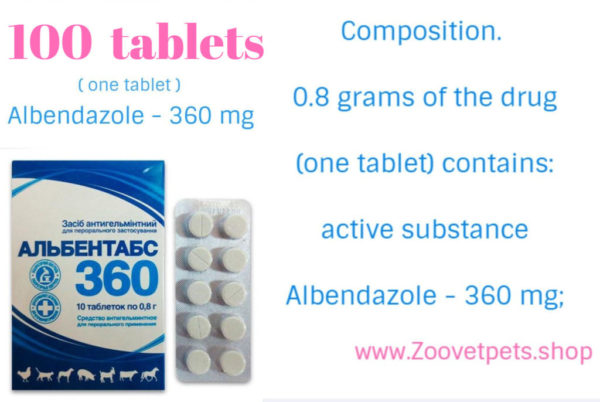 100 tablets ( Albendazole 360mg ) Animal Antihelminthic Oral analogue of Valbazen®