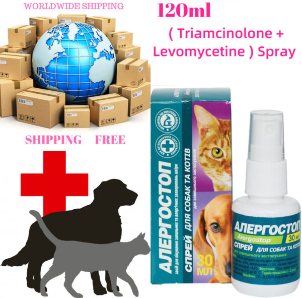Triamcinolone Levomycetin spray dogs cats dermatitis otitis allergic inflammatory veterinary medicine