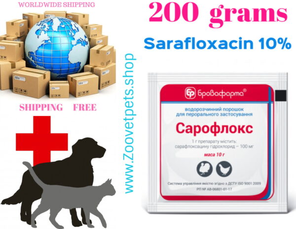 Sarafloxacin 10% poultry treatment chickens broilers young chickens turkeys colibacillosis salmonellosis necrotic enteritis septicemia staphylococcosis streptococcosis mycoplasmosis hemophilosis pasteurellosis respiratory diseases gastrointestinal infections urinary tract infections bronchitis gastrophilosis cloacitis pneumonia rhinitis sepsis SaraFlox analog Sarafin analog veterinary medicine