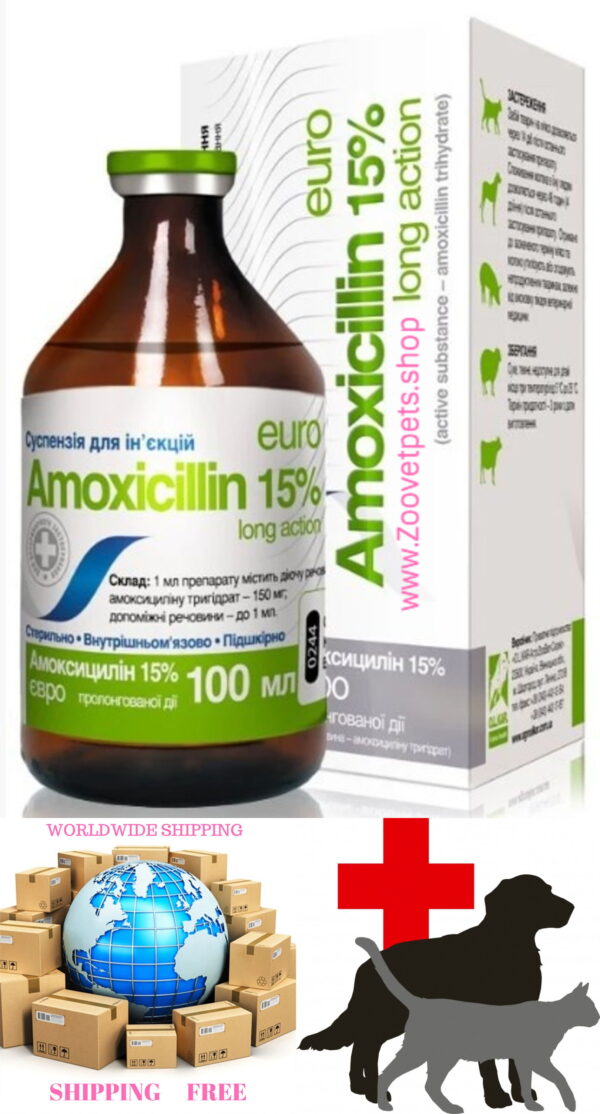 Amoxicillin 15% digestive tract diseases respiratory diseases urinary system diseases cattle sheep pigs dogs cats Clamoxyl analog veterinary medicine livestock health pet antibiotics