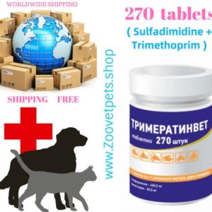 270 tablets ( Sulfadimidine + Trimethoprim ) in cattle, sheep, goats, pigs, dogs, cats and poultry for diseases of digestive tract, respiratory and urogenital system analogue Tribrissen®, Di-Trim®