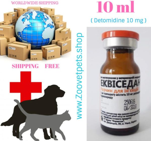 10 ml ( Detomidine 10 mg ) for sedation and analgesia in horses during surgical operations and various clinical examinations, when immobilizing animals for catching and transportation, as well as to prevent aggressiveness and fearfulness of animals  analogue DORMOSEDAN®