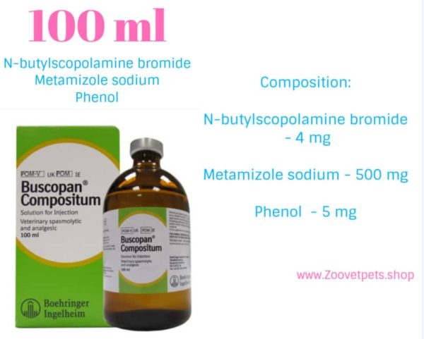 100ml ( Buscopan® ) in the treatment of abdominal pain, symptoms in cases of surgical colic and does not cause intestinal paralysis