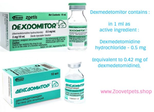 10ml ( Dexmedetomidine hydrochloride 0,5mg ) for sedation and analgesia in dogs and cats during surgical operations, various clinical studies, as well as to prevent animal aggression Dexdomitor®