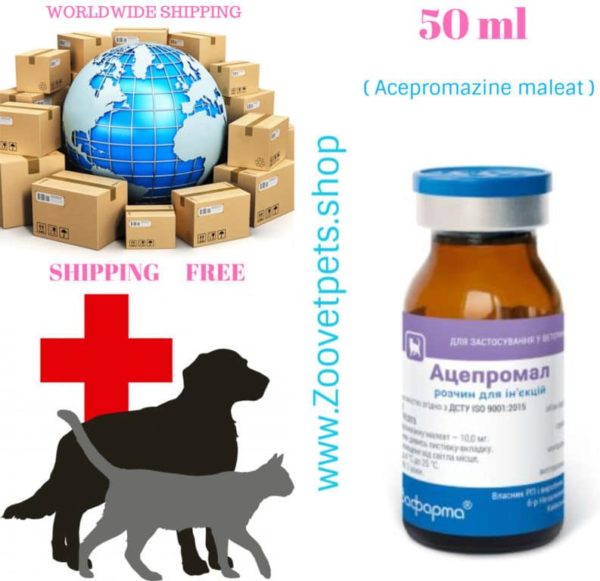 50 ml ( Acepromazine maleat ) is used for horses, dogs, cats for premedication before surgery, to relieve pain, calm aggressive animals before examination and transportation of an analogue PromAce®