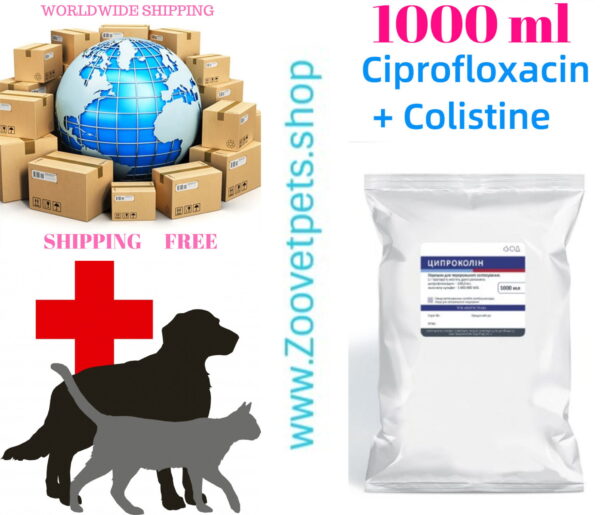1000grams ( Ciprofloxacin + Сolistine ) for dogs and cats in acute and chronic bacterial infections, pneumonia Cipro®, Ciloxan® - Image 2
